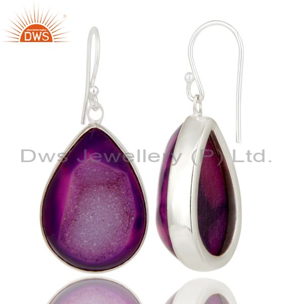 Exporter Natural Purple Druzy Sterling Silver Drop Earring - Handmade Earring