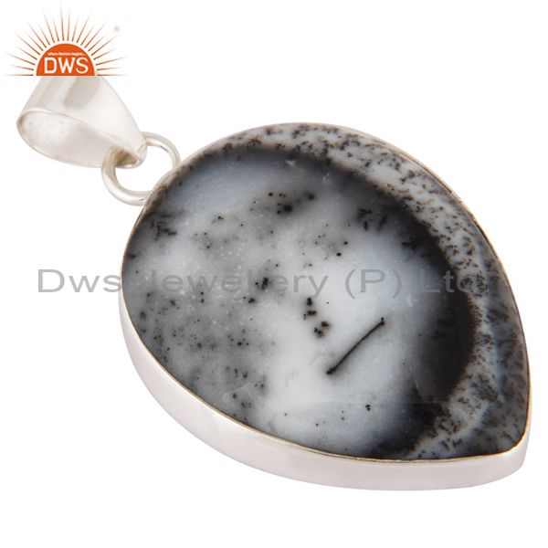 Natural dendritic opal gemstone bezel set 925 sterling silver handmade pendant