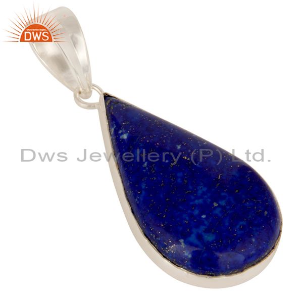 Exporter 925 Solid Sterling Silver Natural Lapis Lazuli Bezel Set Gemstone Drop Pendant