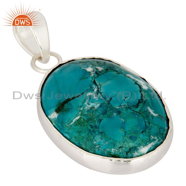 Exporter Solid Sterling Silver Genuine Turquoise Semi-Precious Stone Bezel-Set Pendant