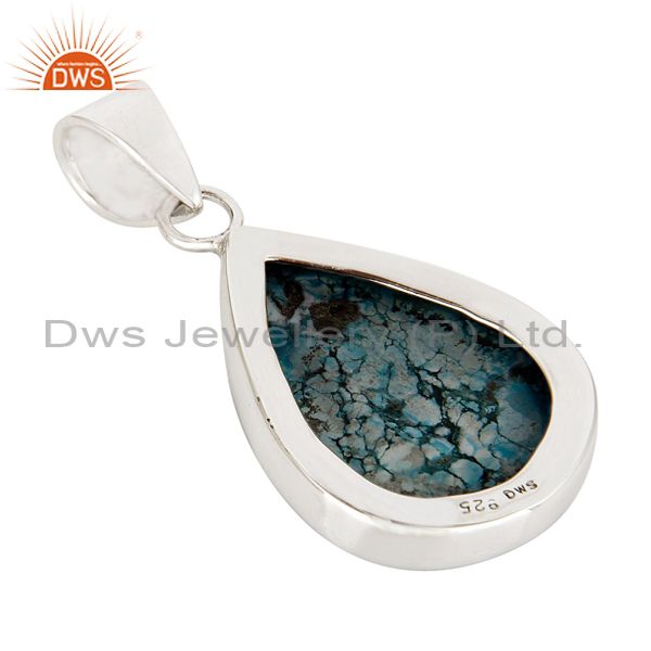 Exporter Solid Sterling Silver Natural Turquoise Gemstone Bezel Set Handmade Drop Pendant