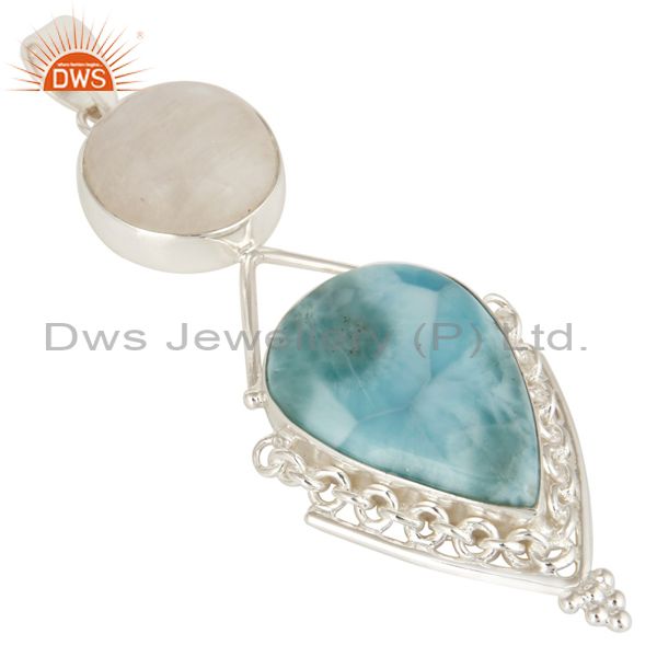 Exporter Natural Rainbow Moonstone And Larimar Solid Sterling Silver Pendant