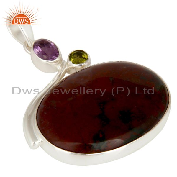 Exporter Blood Stone, Amethyst and Peridot Solid Sterling Silver Handmade Pendant