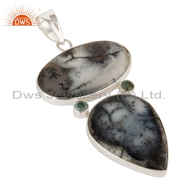 Exporter Handmade Dendritic Opal And Blue Topaz Pendant Made In Solid Sterling Silver