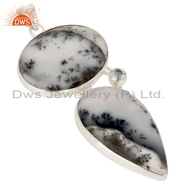 Exporter Handmade Dendritic Opal And Blue Topaz Gemstone Solid Sterling Silver Pendant