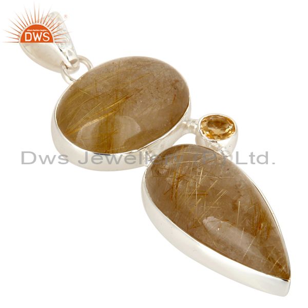 Exporter Natural Yellow Rutile and Citrine Gemstone Pendant Made In Solid Sterling Silver