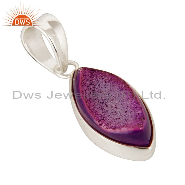 Exporter Handmade Solid Sterling Silver Pink Druzy Agate Marquise Pendant