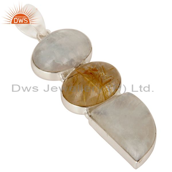 Exporter Golden Rutilated Quartz And Rainbow Moonstone Pendant Made In Sterling Silver