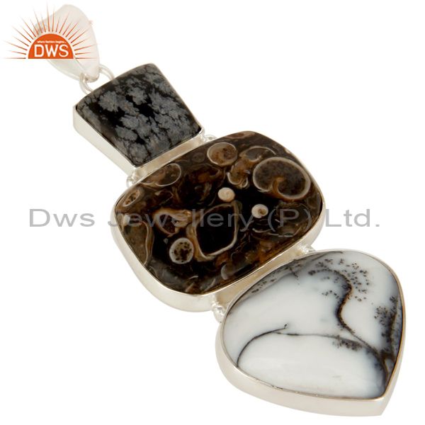 Exporter Handmade Solid Sterling Silver Dendritic Opal And Turritella Agate Pendant