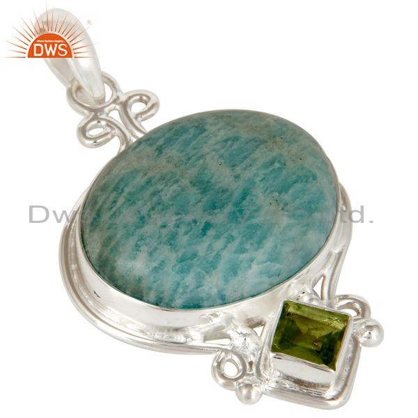 Exporter Natural Amazonite And Peridot Solid Sterling Silver Gemstone Designer Pendant
