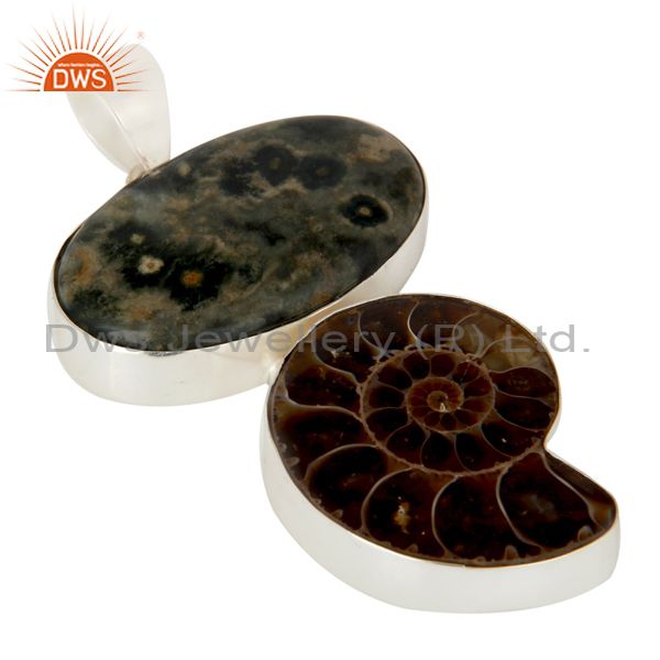 Exporter Handmade Sterling Silver Ammonite And Ocean Jasper Bezel Set Pendant