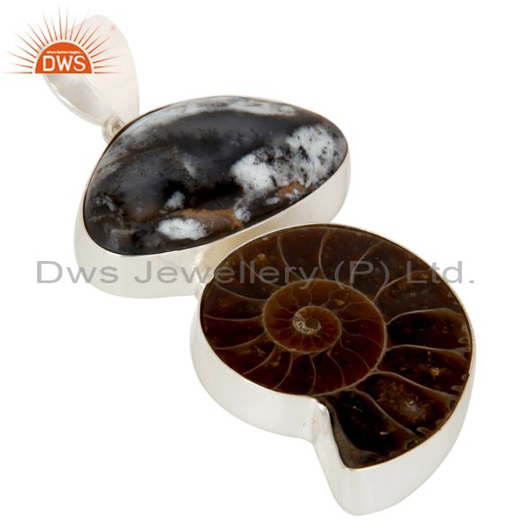 Exporter Handmade Sterling Silver Ammonite And Dendritic Opal Gemstone Pendant
