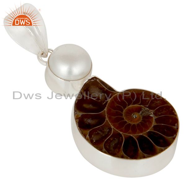 Exporter Handmade Sterling Silver Natural Mabe Pearl And Ammonite Pendant
