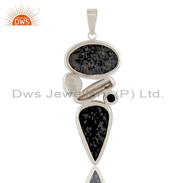 Exporter Snowflake Obsidian, Crystal and Fresh Water Pearl Sterling Silver Pendant