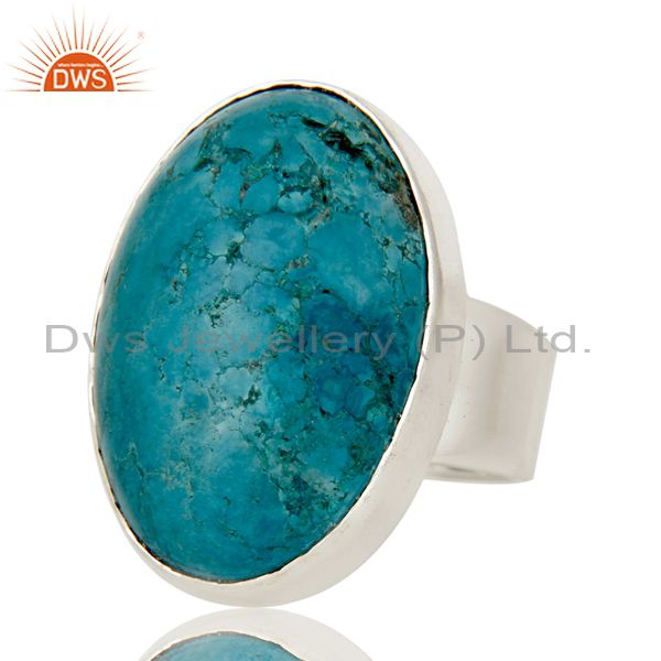 Exporter Natural Turquoise Gemstone Bezel Set Statement Ring Made In 925 Sterling Silver