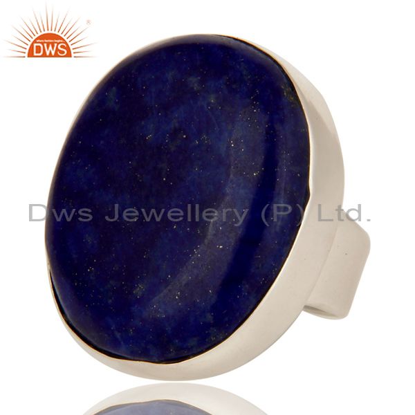 Exporter Handmade Sterling Silver Natural Lapis Lazuli Gemstone Bezel Set Cocktail Ring