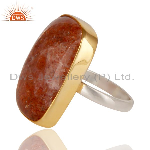 18k gold plated & solid 925 sterling silver natural sun stone fine unique ring