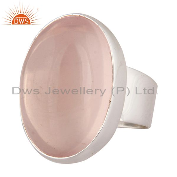 Exporter Handmade 925 Sterling Silver Bezel Set Rose Quartz Gemstone Ring