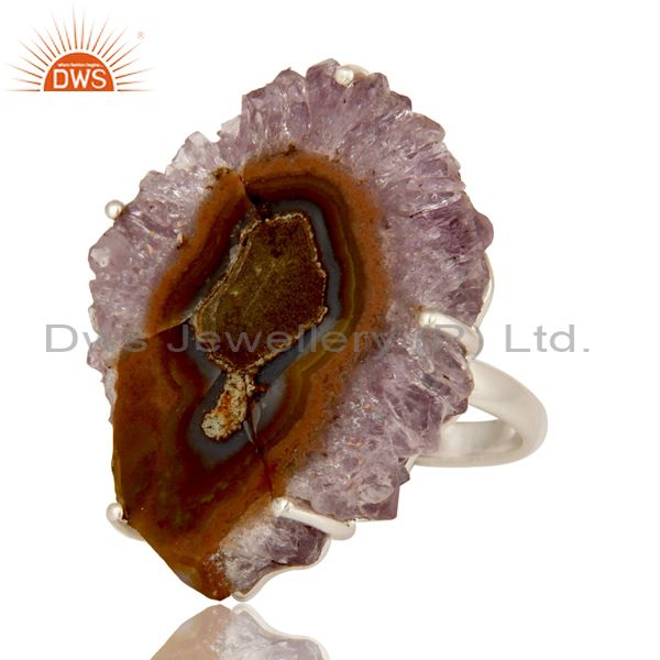Exporter Handmade 925 Sterling Silver Amethyst Stalactite Druzy Prong Set Cocktail Ring