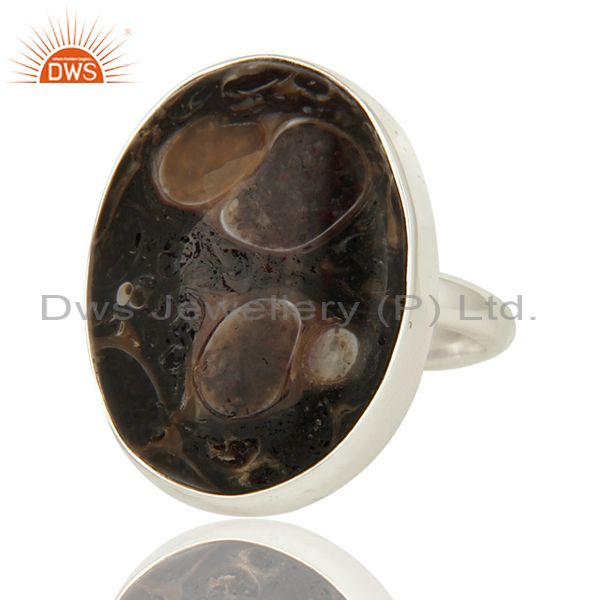 Exporter Handmade Genuine Sterling Silver Natural Turritella Agate Statement Ring