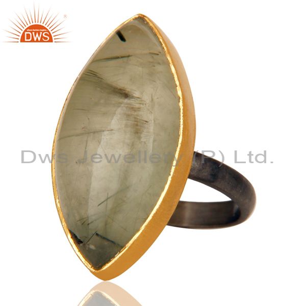 18k gold plated & black oxidized sterling silver natural prehnite unique ring