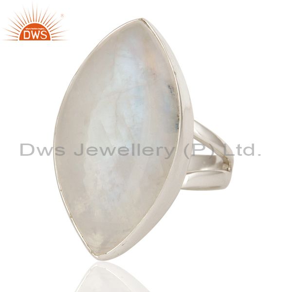 Exporter Natural Rainbow Moonstone Bezel Set Ring Made In Sterling Silver