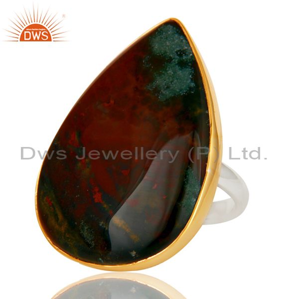Handmade gold 925 sterling silver plated natural blood stone unique ring