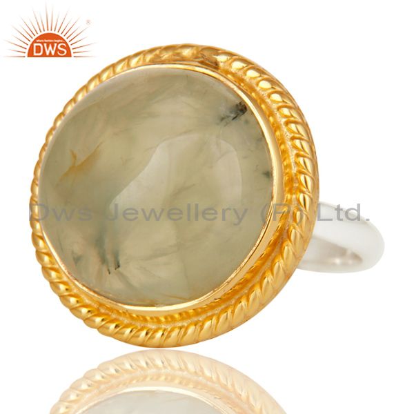 22k gold plated solid 925 sterling silver round design prehnite unique ring