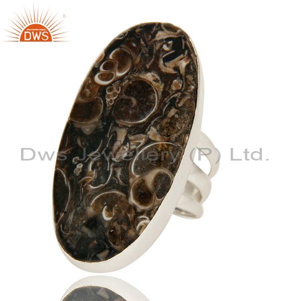 Exporter Handmade Sterling Silver Natural Turritella Agate Gemstone Statement Ring