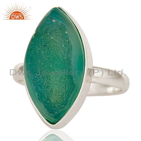 Exporter Natural Titanium Green Marquise Drusy Quartz 925 Sterling Silver Ring