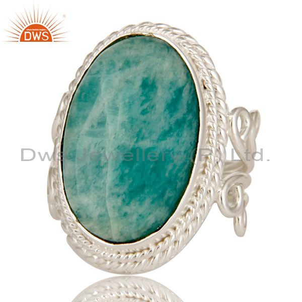 Exporter Handmade Sterling Silver Natural Amazonite Gemstone Designer Statement Ring