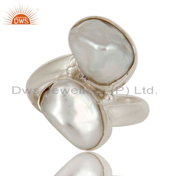 Exporter Fresh Water Pearl Solid Sterling Silver Handmade Two Stone Ring