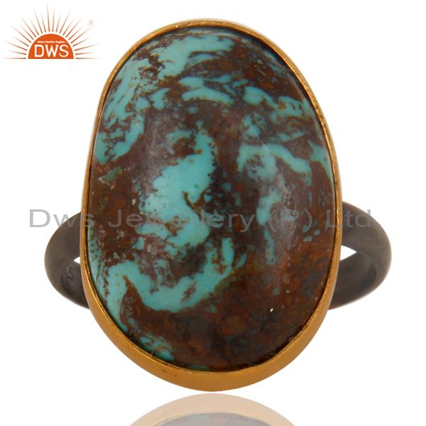 18K Gold Plated & Black Oxidized 925 Sterling Silver Boulder Turquoise Ring