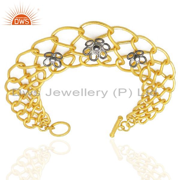 Exporter 18K Yellow Gold Plated Brass Cubic Zirconia Link Chain Fashion Bracelet