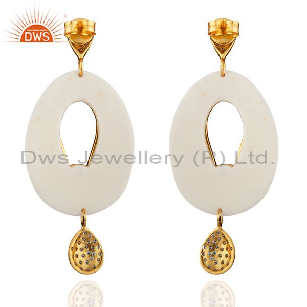 Exporter 18K Yellow Gold Plated Brass Bakelite And Cubic Zirconia Dangle Earrings