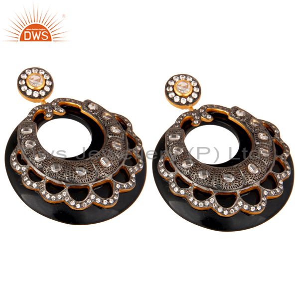 Exporter Bakelite and CZ Black Oxidized and Yellow Gold Plated Dangler Earring