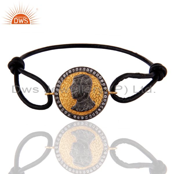 Exporter Black Leather Jewelry With 18K Gold Plated Face Sign Finding Bracelets For Mens