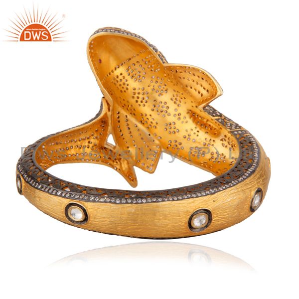 Supplier of Fish designer crystal polki pave set cubic zirconia bangle 18k gold