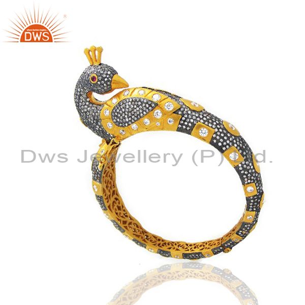 Supplier of 22k yellow gold brass cz crystal polki antique style peacock bangle
