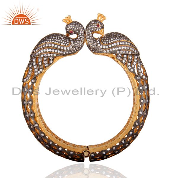 Supplier of 22k gold plated peacock designer bangle set with cubic zirconia