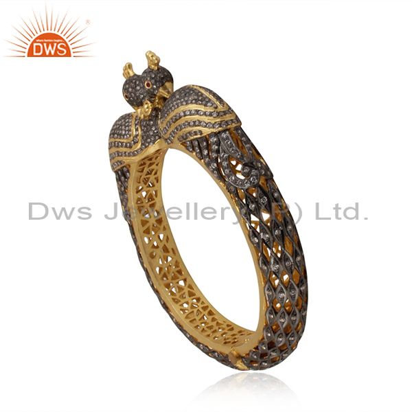 Supplier of 22k yellow gold 925 silver cz peacock design vintage style bangle