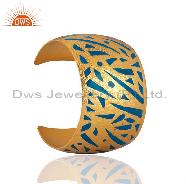 Exporter Designer Inspired Enamel Hand-Painted Cuff Bangle in 24k Gold Plated Jewellery