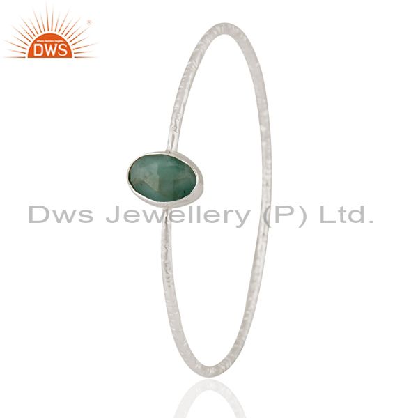 Supplier of Handmade solid silver natural emerald gemstone stackable bangle