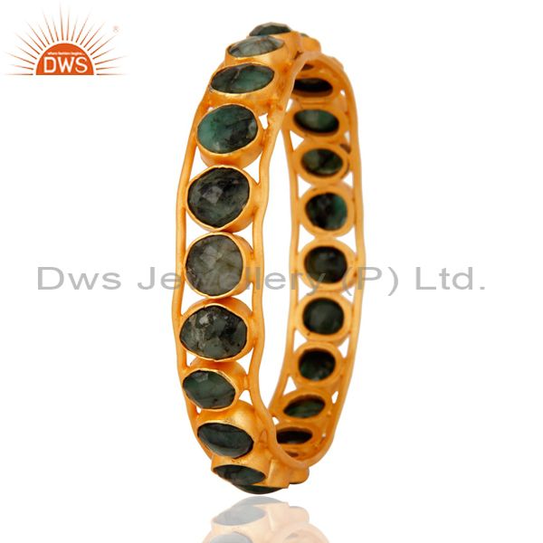 Supplier of Handmade 24k yellow gold gp emerald precious gemstone stretch bangle