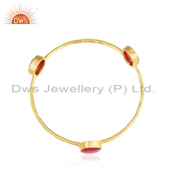 Supplier of Handmade dyed ruby gemstone 24k yellow gold plated bangle jewelry