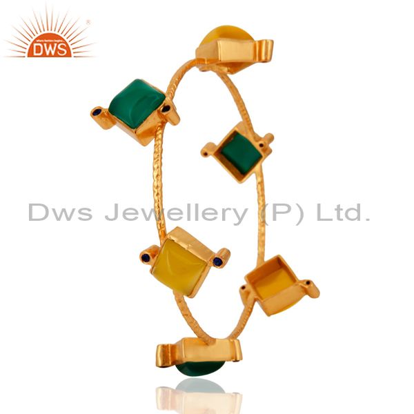 Supplier of Natural green onyx gemstone bangle 18k yellow gold plated jewelry