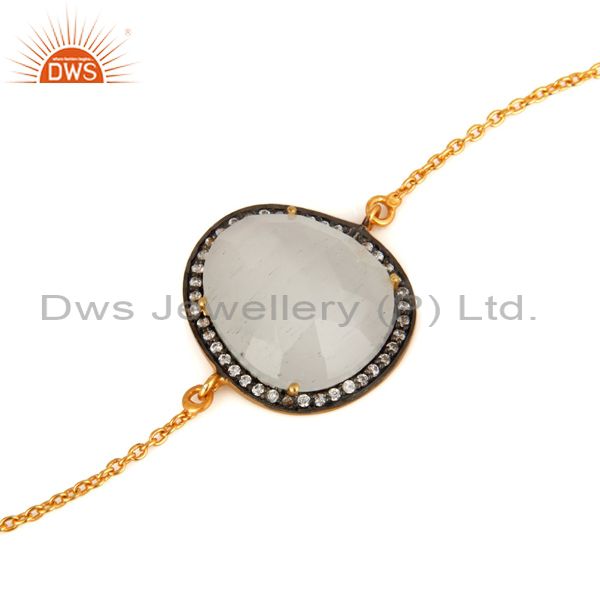 Exporter White Moonstone & White Zircon 18K Gold Plated Brass Bracelet