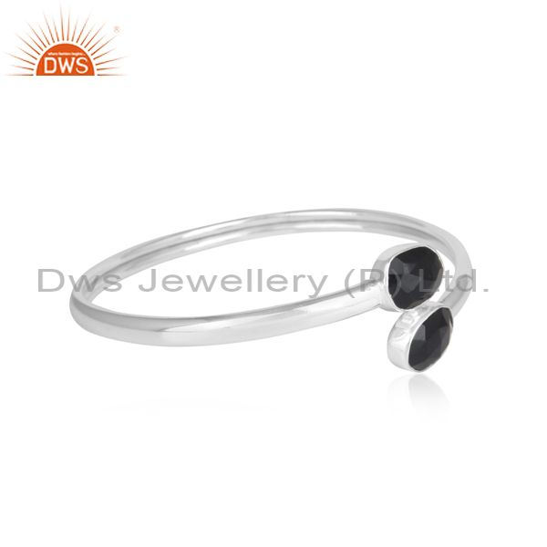 Handmade Sterling Silver 925 Bypass Bangle with Black Onyx