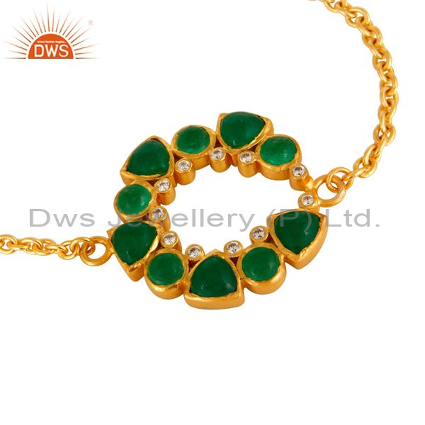 Exporter 24K Yellow Gold Plated Green Aventurine Chain Bracelet With Lobster Lock