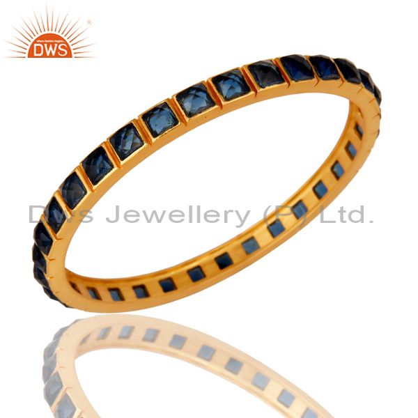 Supplier of 22k yellow gold plated blue corundum brass bangle bracelet